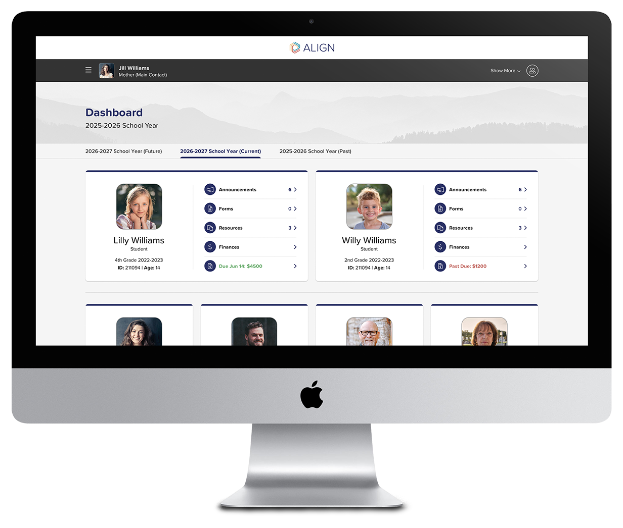 Align's existing family dashboard brings student announcements, forms, resources, and finances together